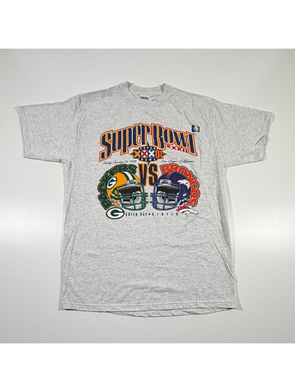 Vintage 1998 Super Bowl XXXII Shirt XL Tultex Packers Broncos Deadstock